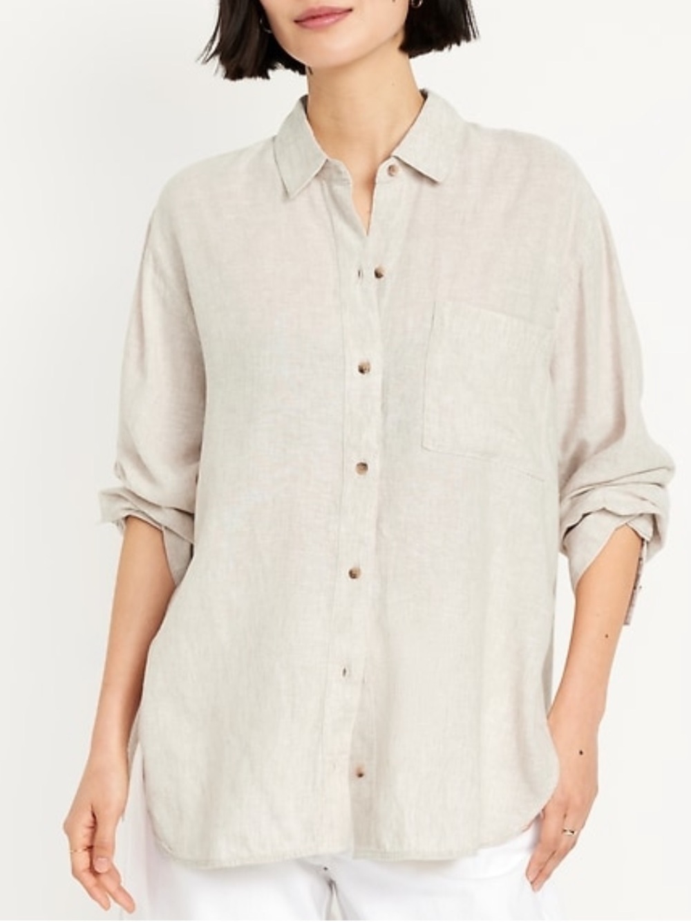 Old Navy Linen-Blend Loose Button-Down Shirt, Sz L